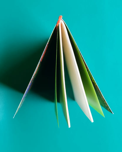 Top view of tomoe river paper notebook insert standing on desk