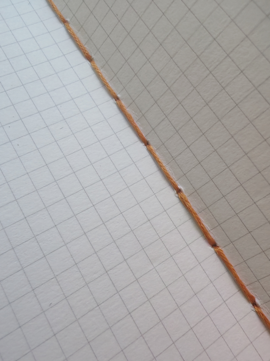 Grid paper close up with stitched binding down centre